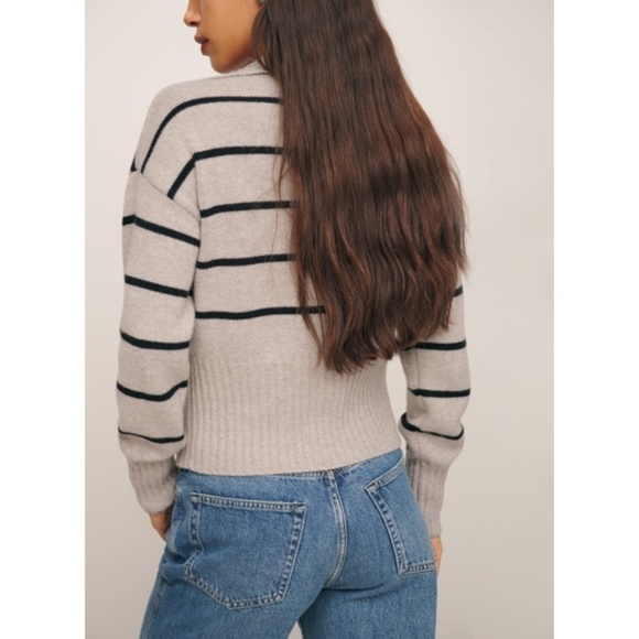 NEW Reformation Beckie Cashmere Collared Sweater Barley with Black Stripe Small - Picture 4 of 17